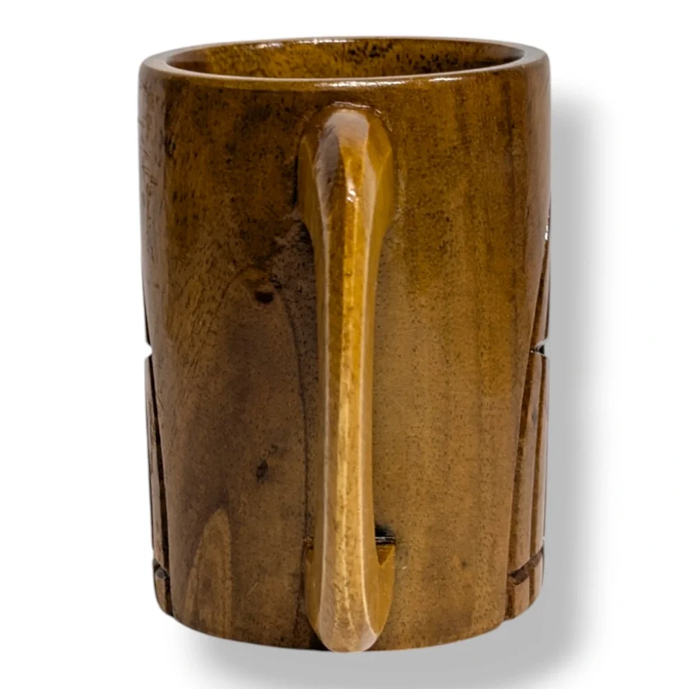 Vintage MAUI Hand Carved Wood Tiki Face Cup Mug Hawaii 5